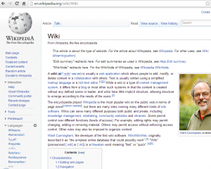Om wiki på Wikipedia – verdens største leksikon, på et utall språk (her en engelsk sideklikk på bildet).